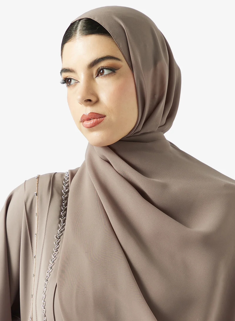 hayas closet  Floral Embroidered Open Front V Neck Abaya for Women | Best Price UAE